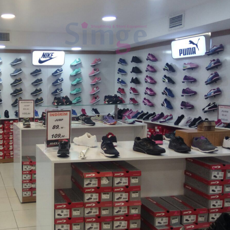 Duvara ve Suntaya Vidalanabilen Ayakkabı Mağazası Rafı