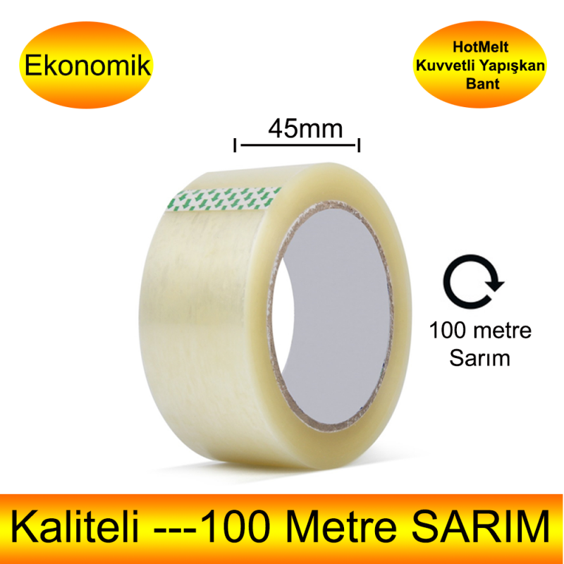 Şeffaf Koli Bantı 45mm x 100 Metre
