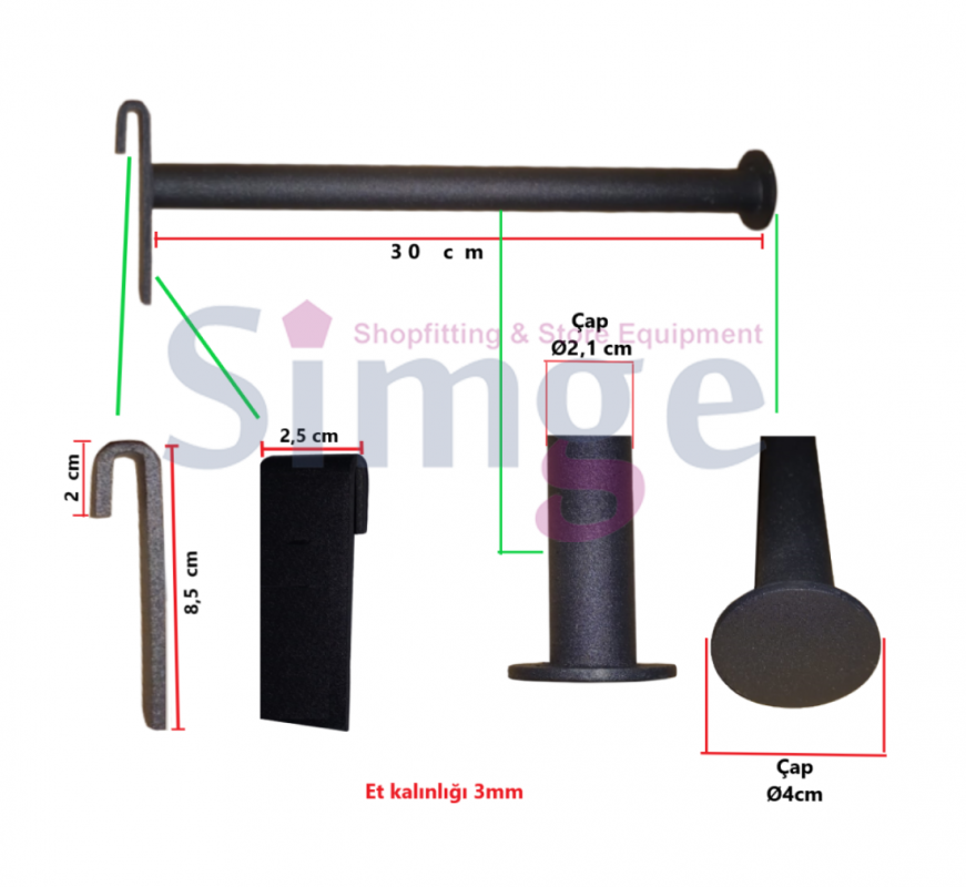 Grid Raf Sistemleri Düz Askılık Kolu Baston