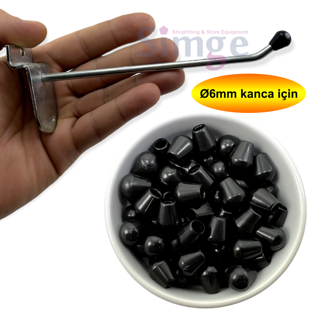 Askı Teli Ucu Plastik Koruyucu, Çap 6mm , Siyah