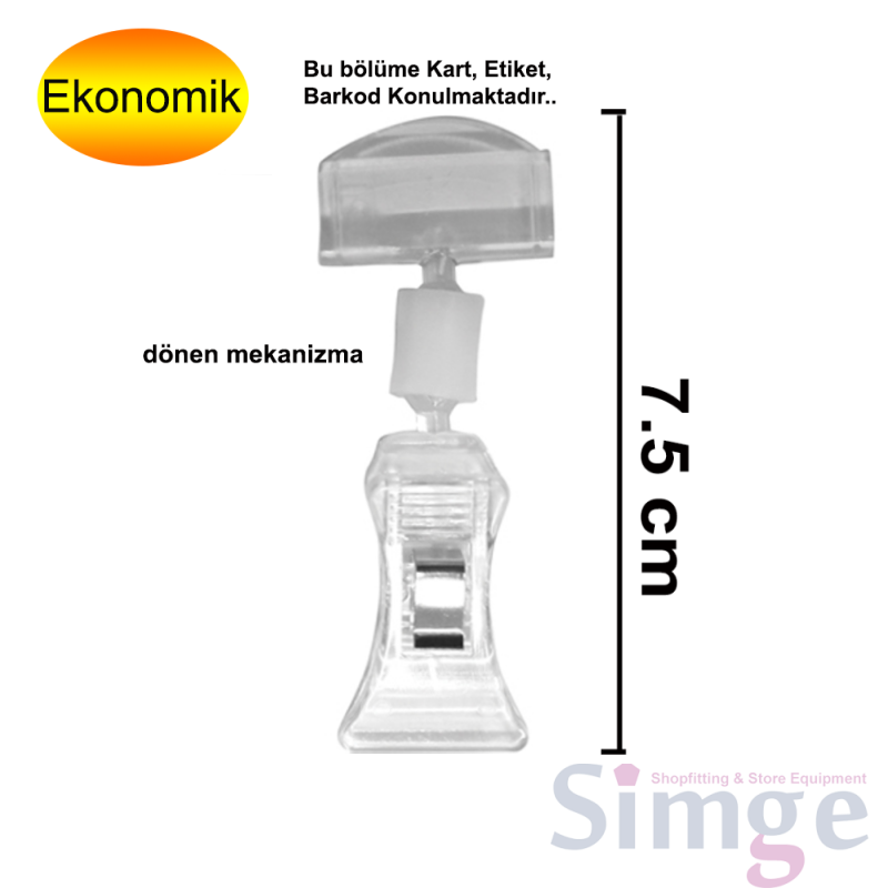 Mini Mandallı Şeffaf Plastik Etiket Tutucu